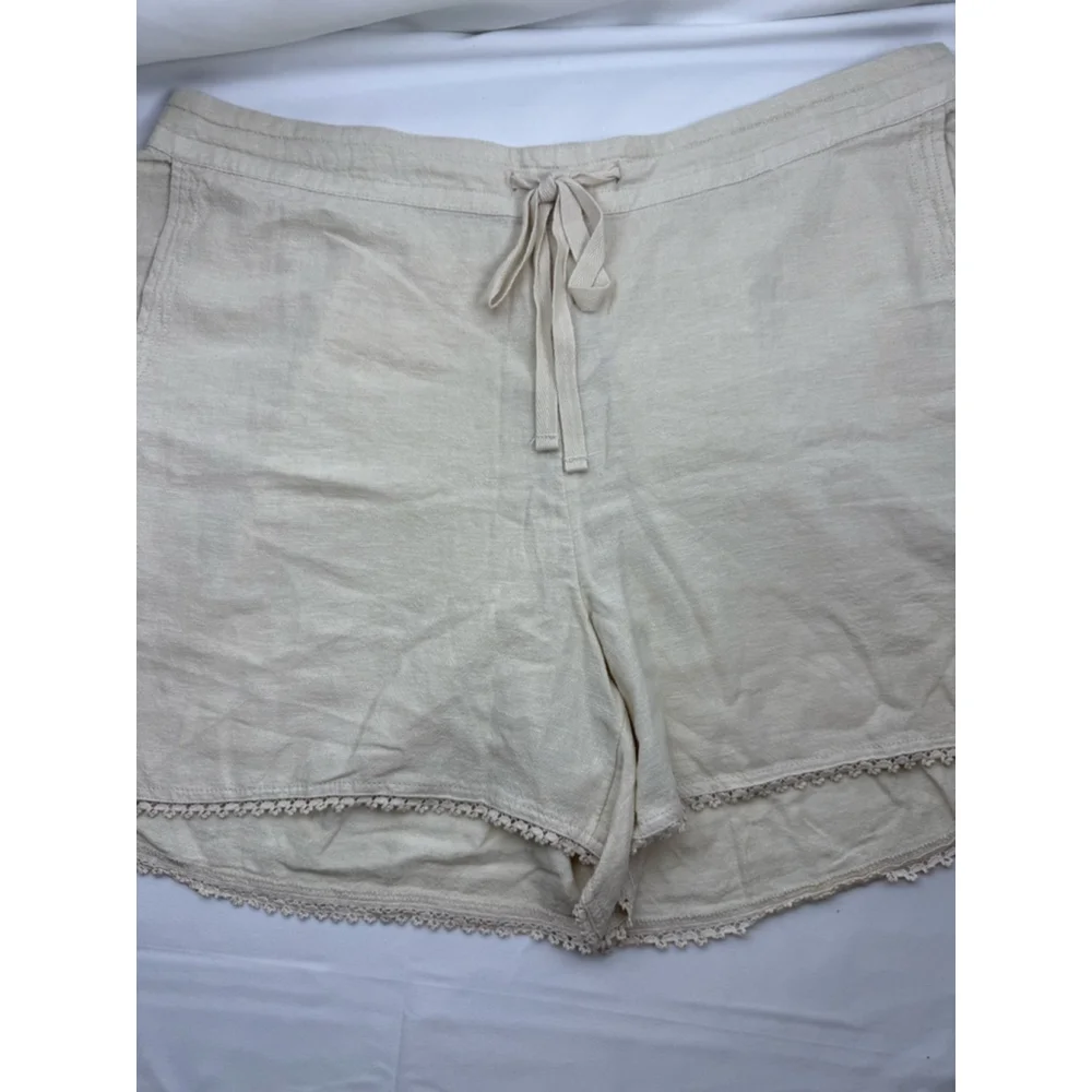 Women's Caslon Linen Blend Shorts Beige/Tan Size XL with Lace Trim - Picture 3 of 10